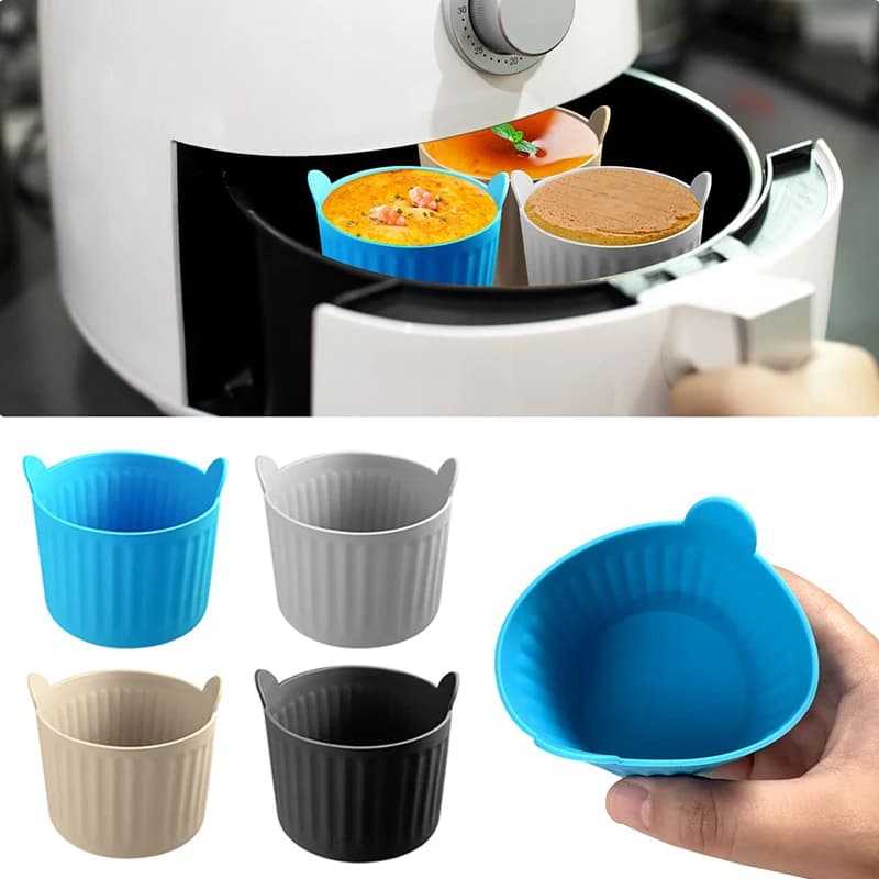 1/4 pezzi friggitrice ad aria cottura Ramekins stampo in silicone per uso alimentare tazze stampo per uova set di utensili da forno stoviglie da esterno