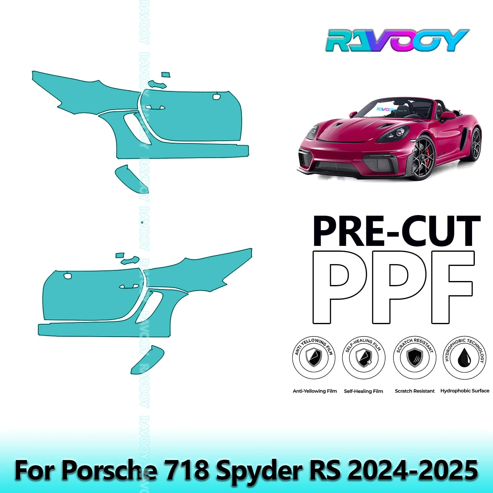 Per Porsche 718 Spyder RS 2024-2025 8.5mil Trasparente Opaco Pre-Cut PPF Porta e Pilastro A/B Kit TPU Set di Pellicole di Protezione Vernice