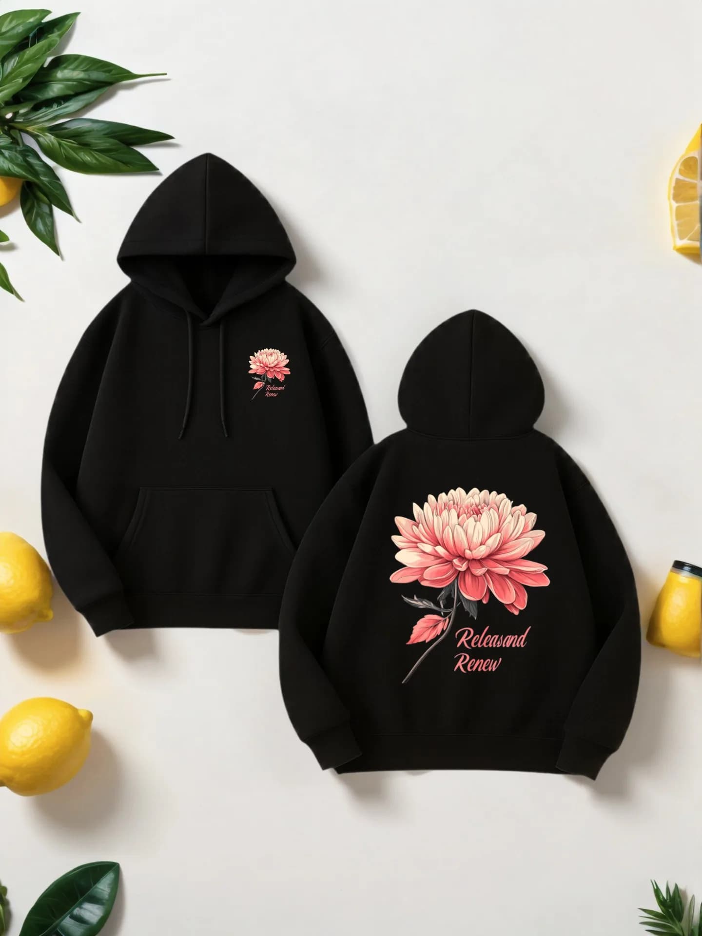 Felpa con cappuccio grafica da uomo, pullover casual in pile con stampa peonia, per giovani uomini, da indossare tutti i giorni