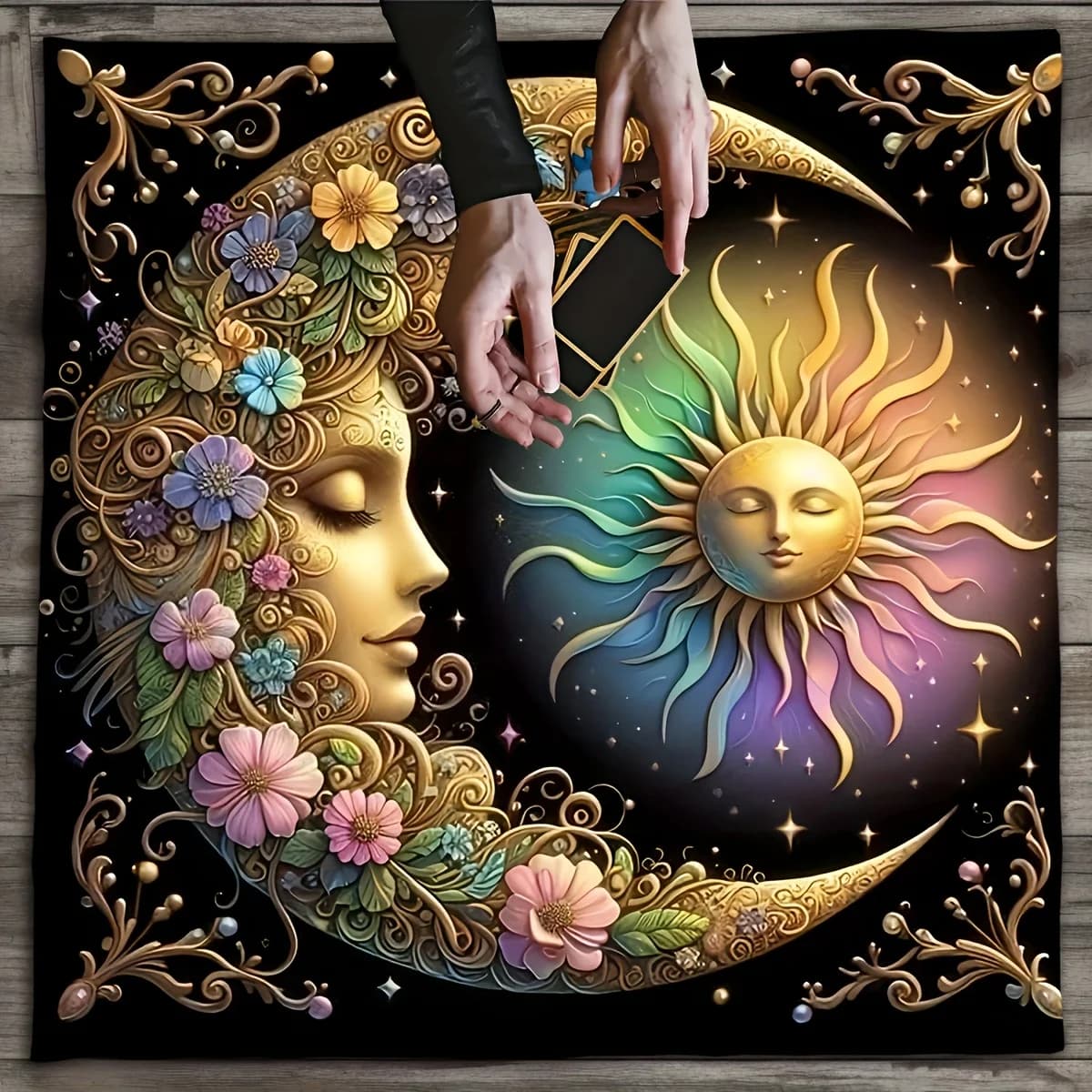 Tappeto per Carte dei Tarocchi Sole Luna, Telo per Altare, Tappetino per Divinazione e Meditazione, Tappetino Spirituale per Carte Oracolo