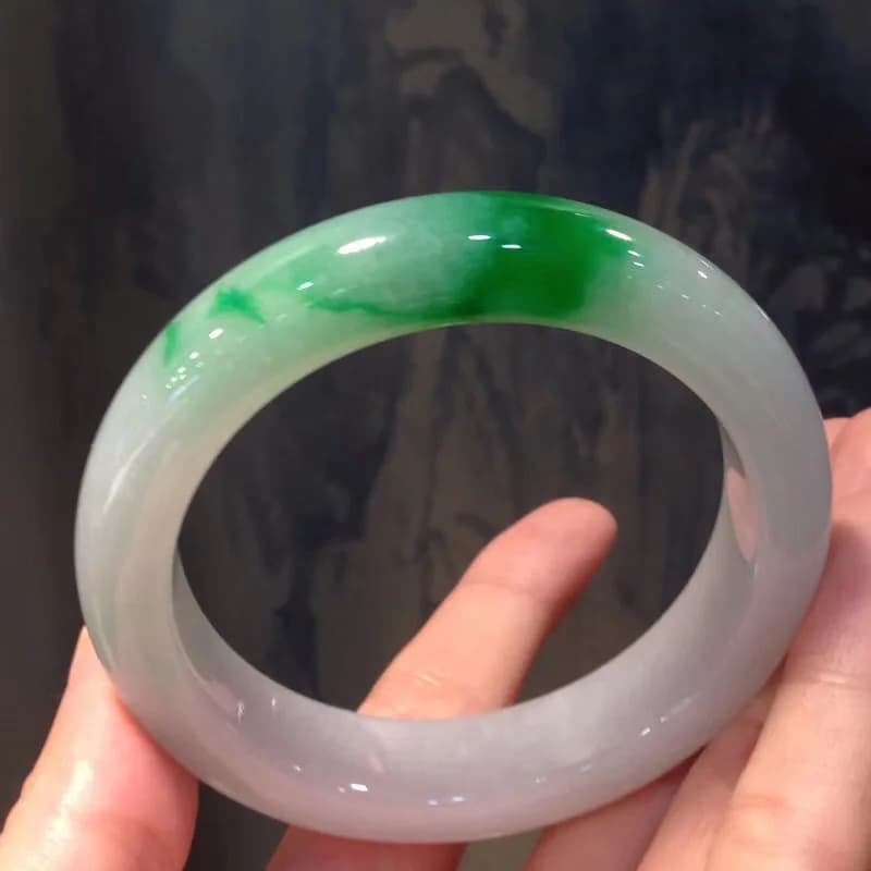 Ice white base with accents for women, Burmese bright green jadeite , new jade bracelet