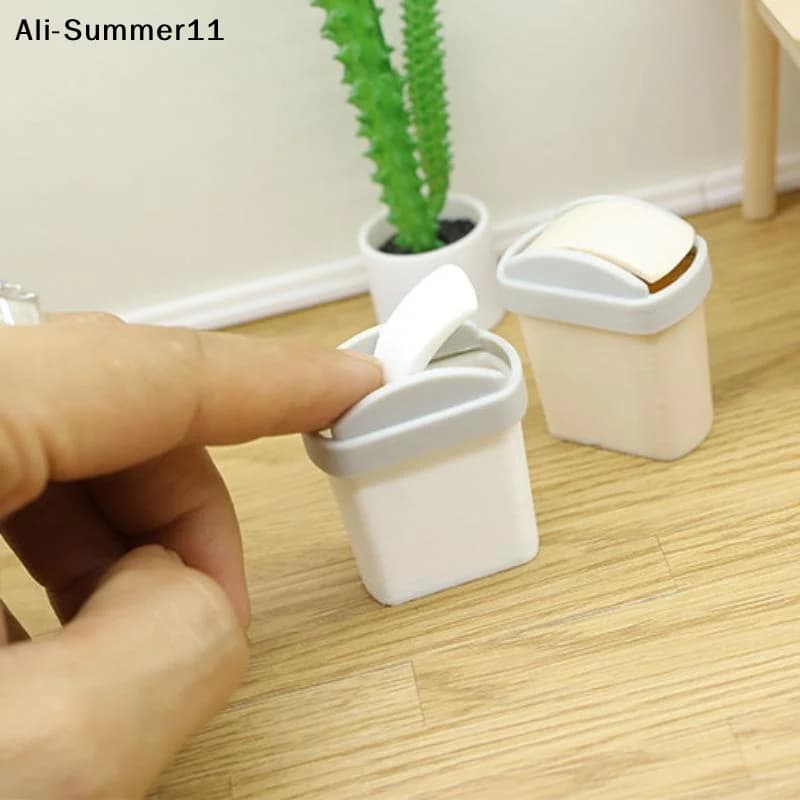【Hlr】【R】HMA76-1Pz Mini Pattumiera con Coperchio a Ribalta, Modellino in Miniatura per Scenari, Accessori per Casa delle Bambole, Simulazione Mini Cestino per Rifiuti