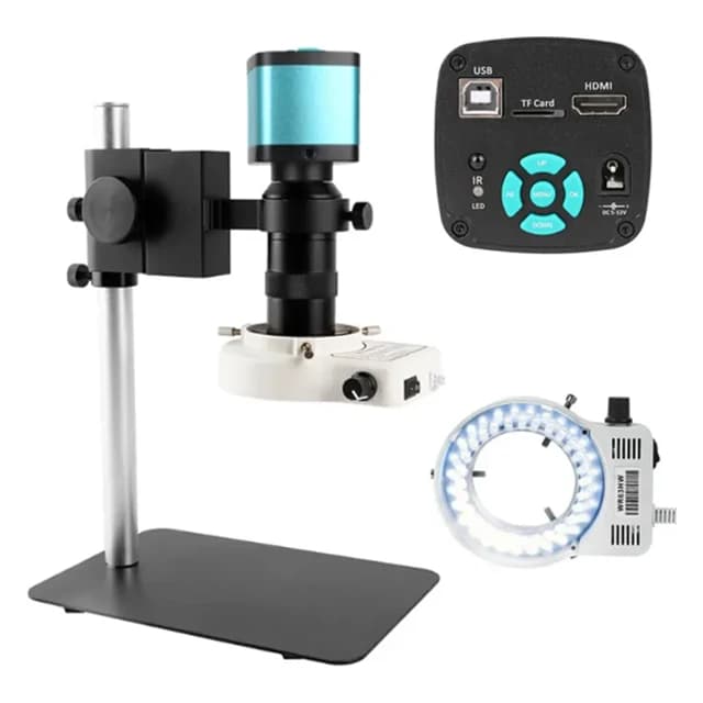 H90 4K 48MP HD.MI USB Videocamera per microscopio digitale con zoom 1X-130X Staffa per obiettivo con attacco C con luce