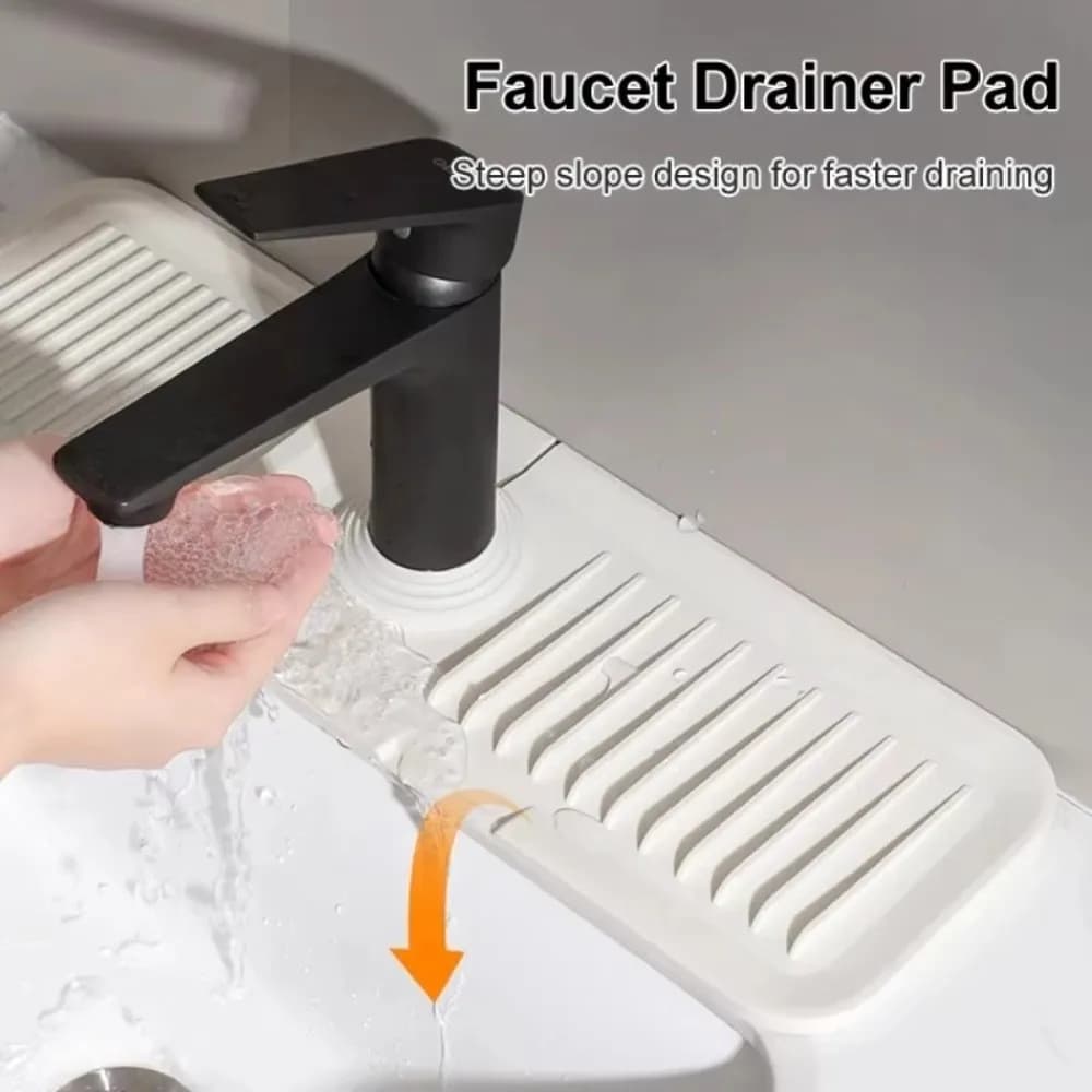 Durable 38*12cm Faucet Draining Mat Raised Edge Silicone Kitchen Sink Splash Guard Non Slip Waterproof Bathroom Draining Pad