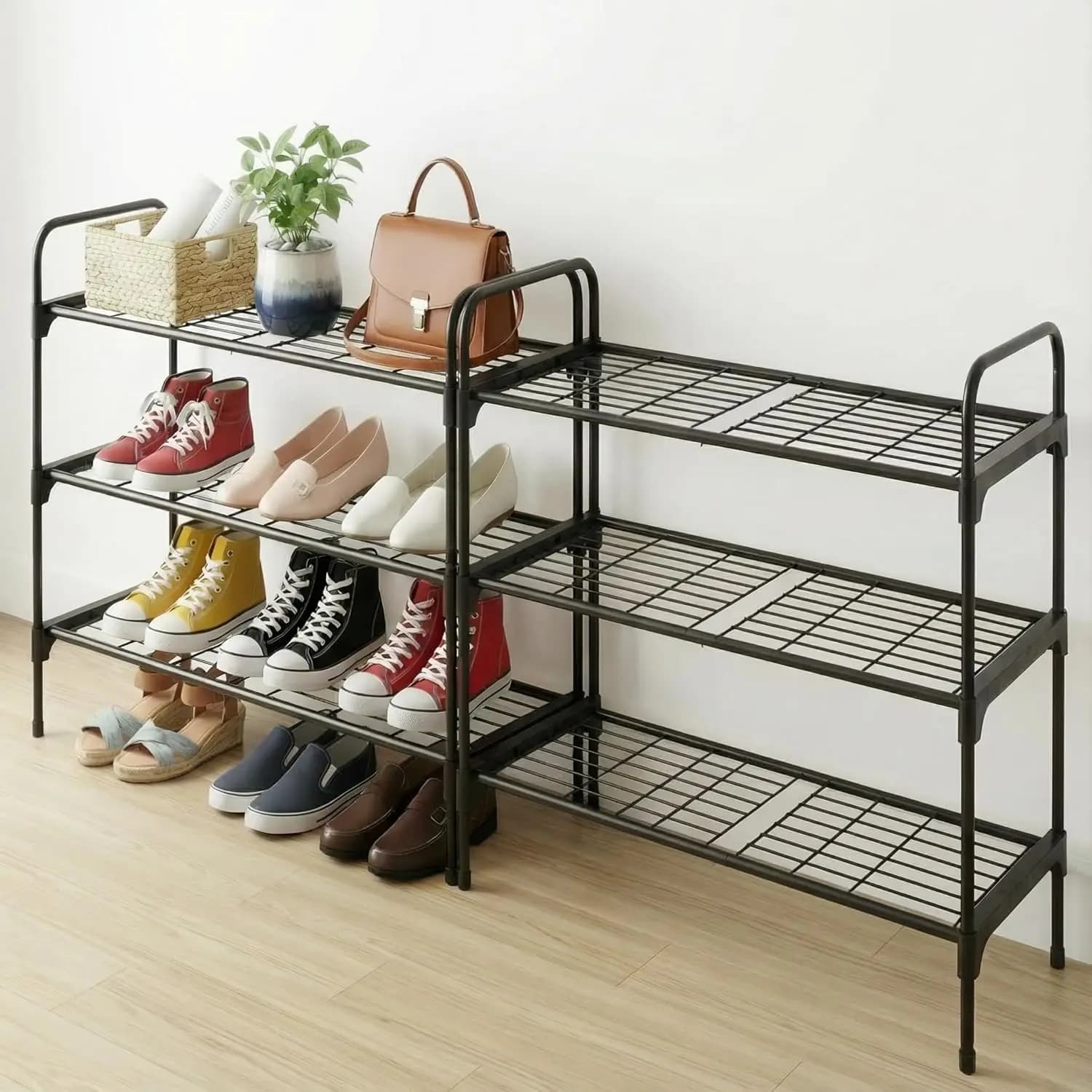 Scarpiera in ferro antiruggine, scaffale contenitore spazioso per armadio o ingresso, adatta per scarpe da ginnastica e pantofole, colore nero
