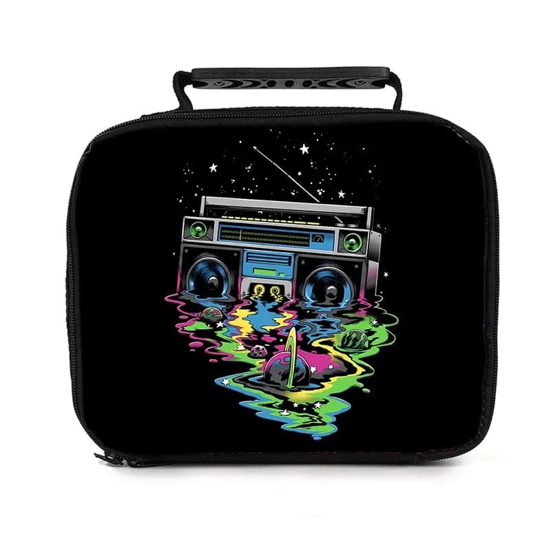 Borsa termica per il pranzo a forma di radio, per bambini e bambine, regalo ideale, borsa per il pranzo piatta 2D con cartoni animati, borsa termica per picnic per bambini