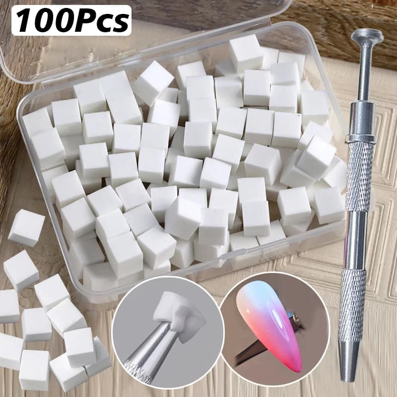 Gradient Nail Art Sponge Set 100Pcs Square Sponges Brushes Gel Polish DIY Design Nail Grab Pen Manicure Supplies Tools