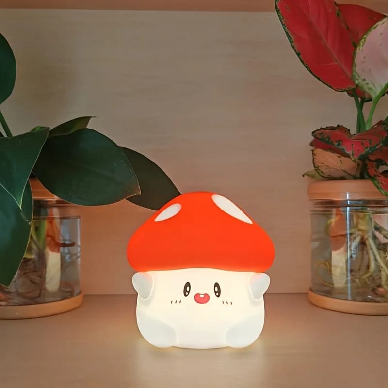 Luce notturna ambientale a LED a forma di fungo rosso, ricarica USB, due livelli di luminosità regolabili, luce notturna da comodino con timer e sensore di tocco
