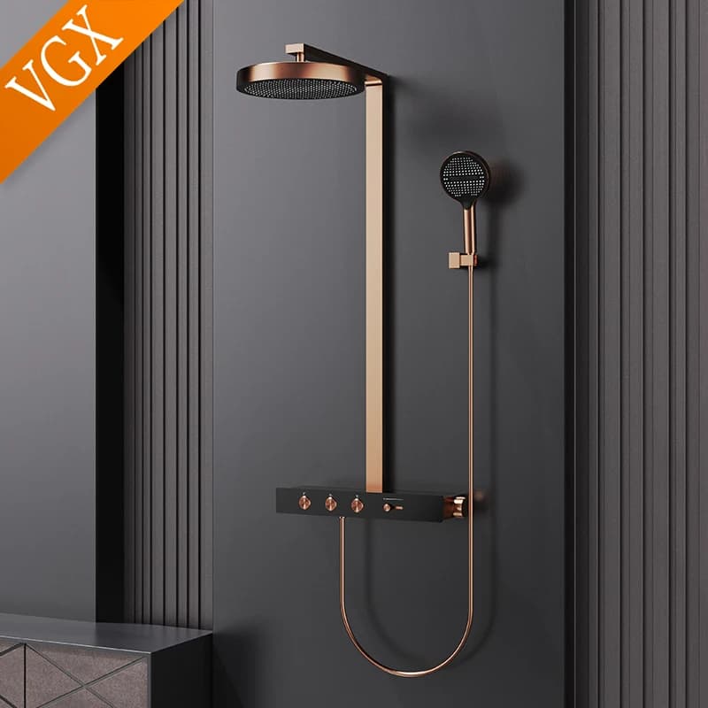 VGX Set thermostatic shower system Luxury concealed shower set brass rain shower head set golden shower faucet