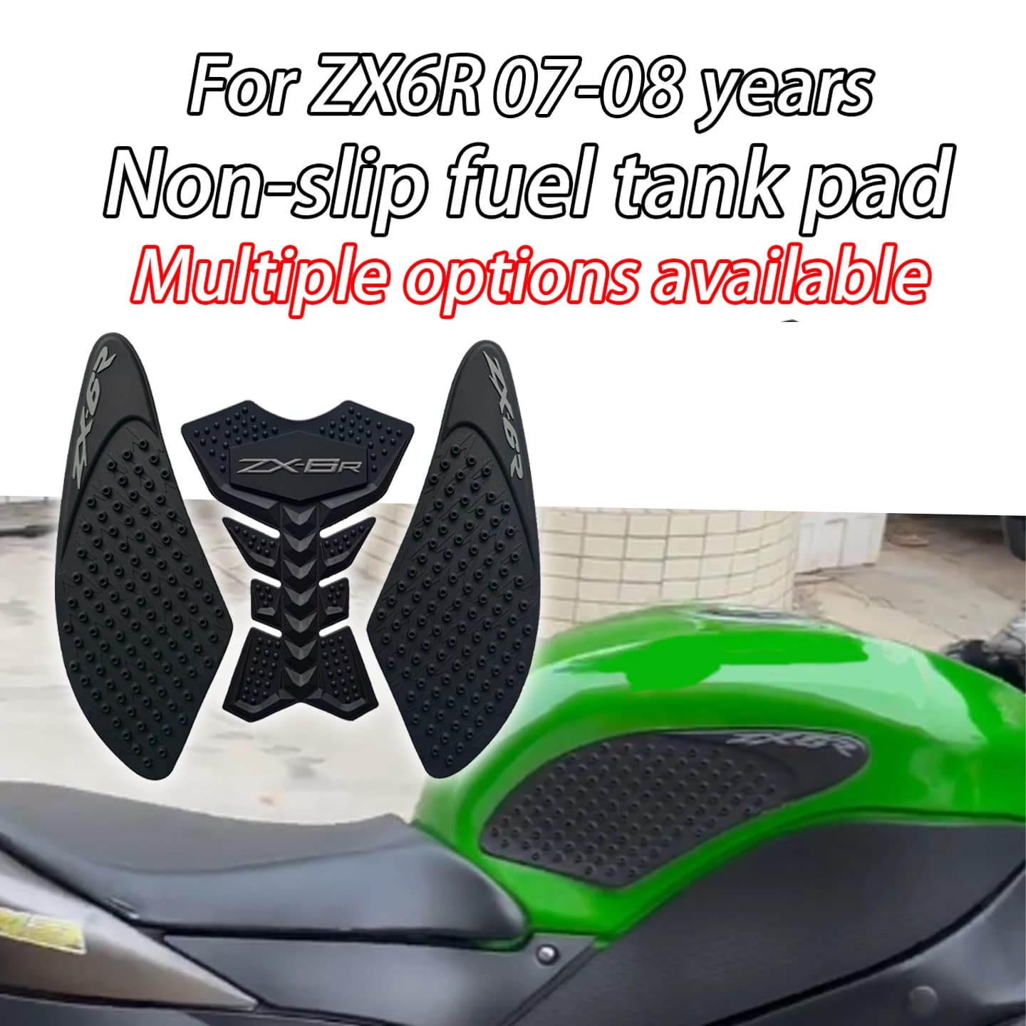 Kawasaki ZX6R ZX-6R ZX 6R ZX 2007-2008 motorcycle anti-slip adhesives, tank side protections, knee stickers, oil tank grip