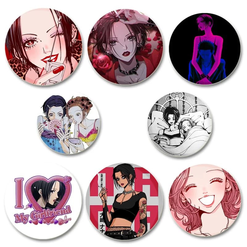 Spille in smalto Anime Nana Osaki Ai Yazawa, stampa HD, spille rotonde, badge cosplay a tema cartone animato per zaino, accessori gioiello, regali