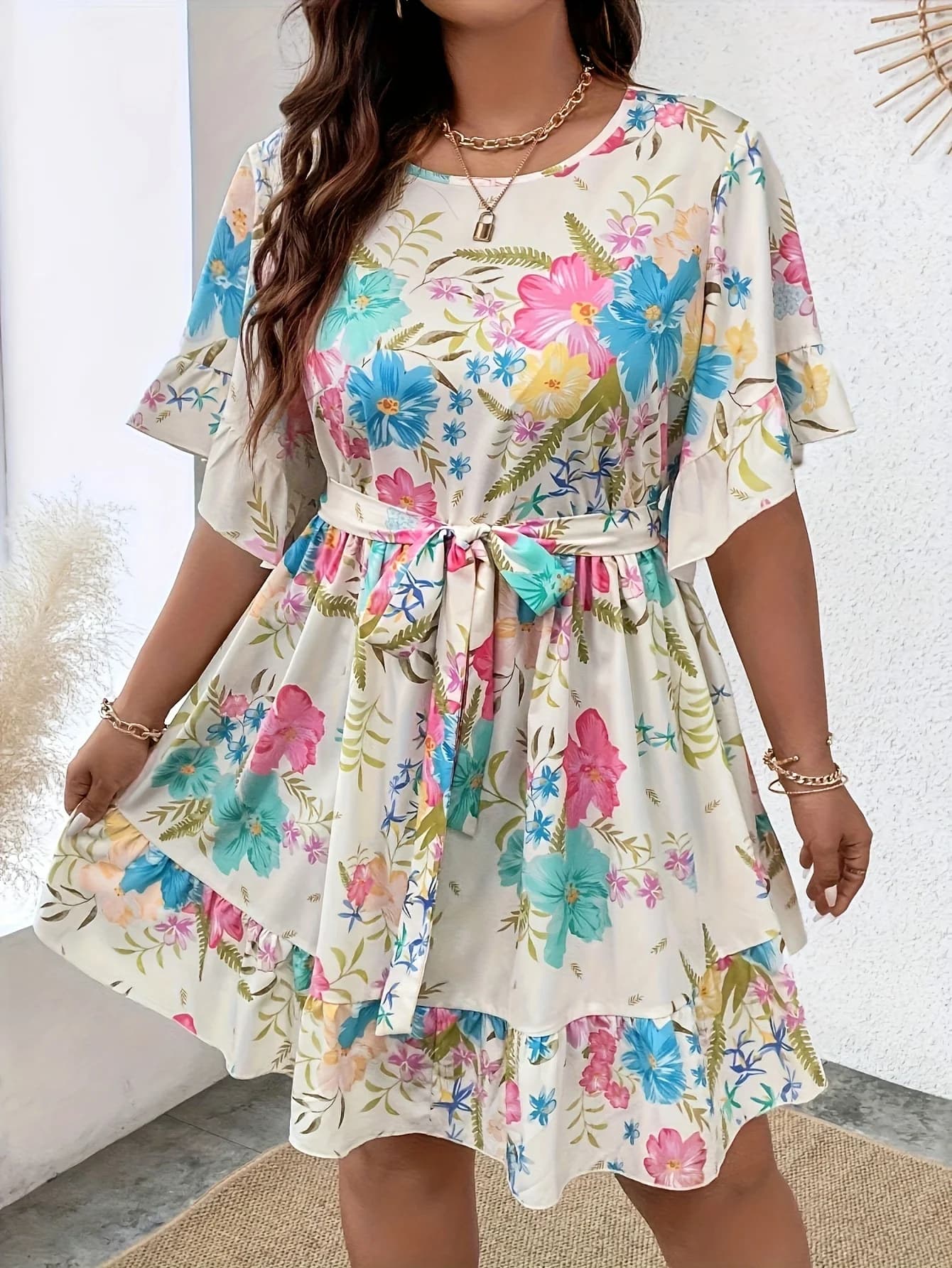 Loose Swing Dress Casual Printed Women Dress Sleeveless Round Neck Floral Pattern Plus Size Daily Vacation Outfit