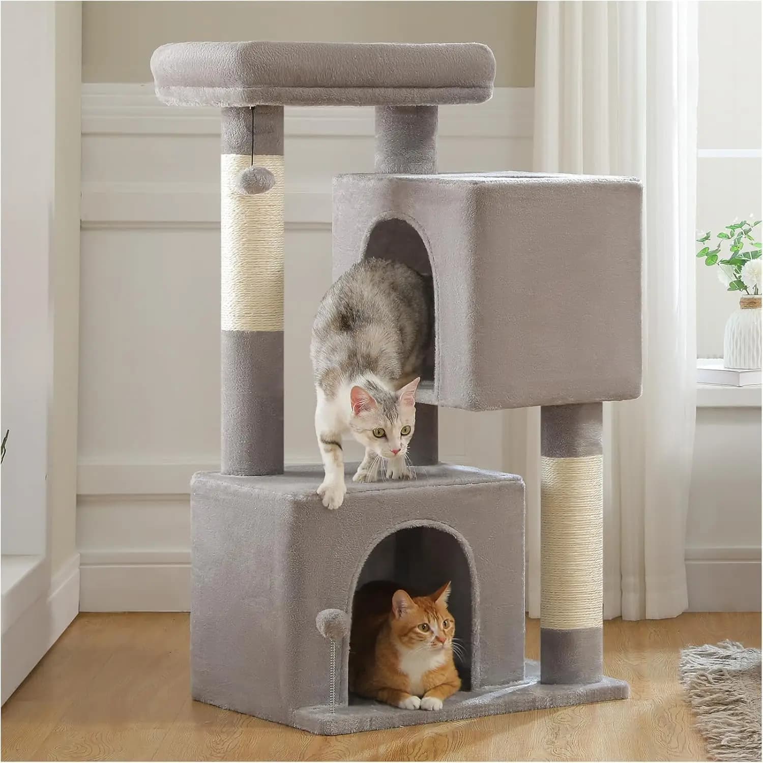 Grande Albero per Gatti con Due Cucce, Pali Robusti per Tirare e Strisciare, e Giocattoli per Gatti di Taglia Grande Oltre 9 kg