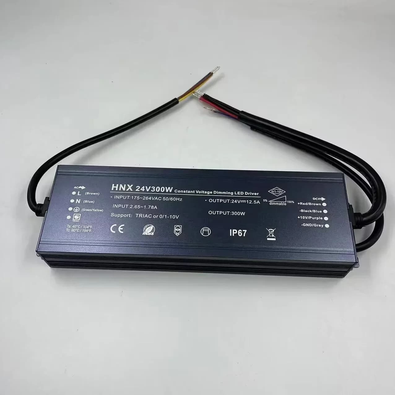 Alimentatore LED Dimmerabile IP67 Impermeabile 0-10V Triac DC24V 300W a Tensione Costante per Strisce LED RGB