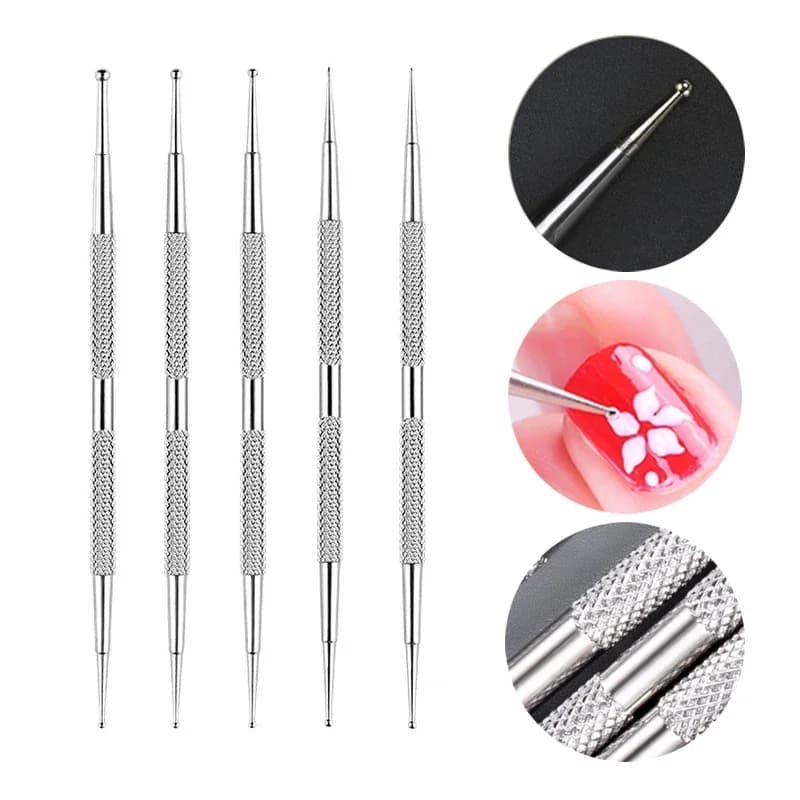 5 pcs pen dotted for nail art double extremity design stainless steel painting collection stitches crystal gems tools for acrylic manicure