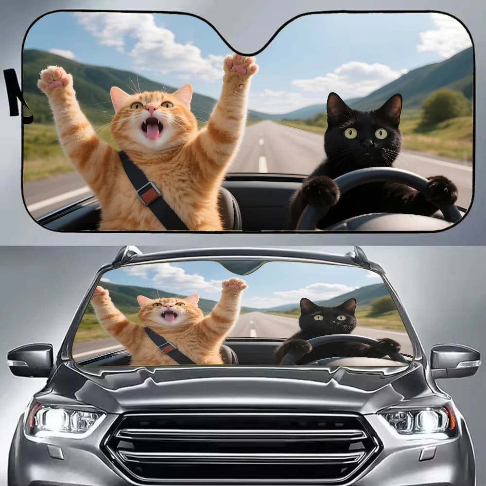 Funny Drive Cat Car Parasole Parabrezza estivo Pieghevole Protezione UV Copertura per parabrezza con blocco del calore