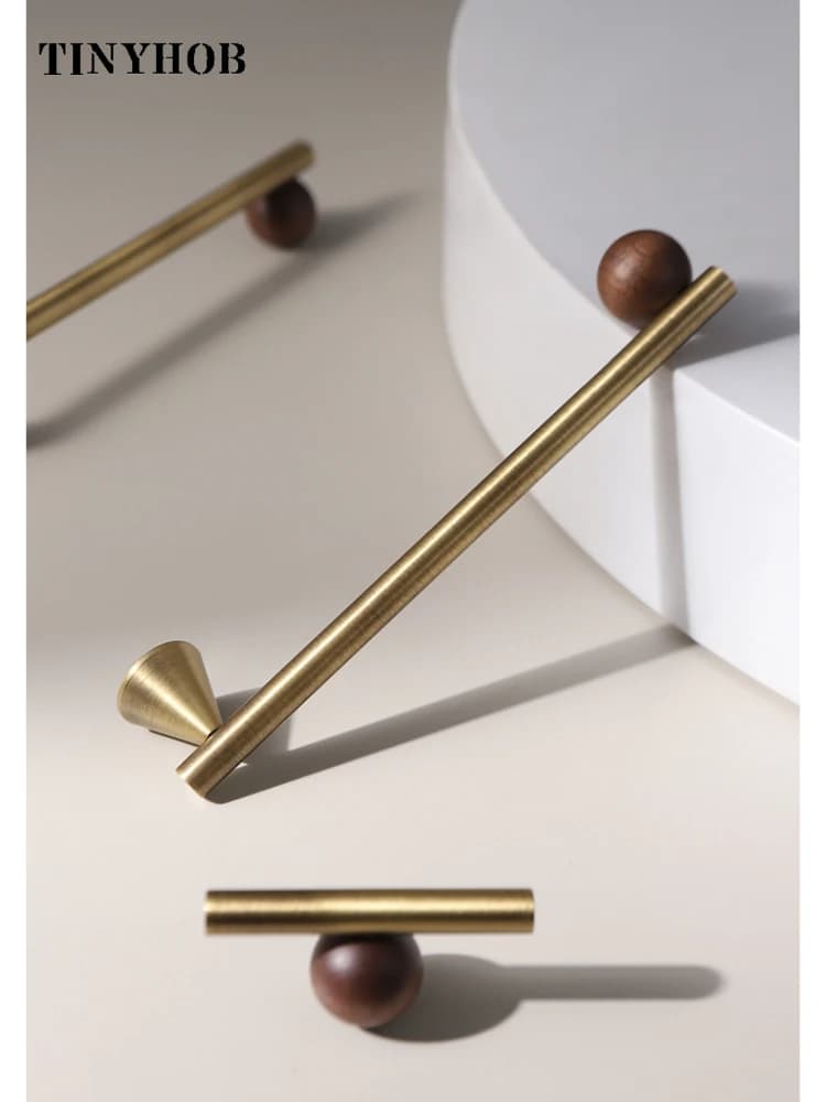 Maniglia e pomello per armadio in ottone bronzo + legno di noce, pomelli per cassetti, barra a T, camera da letto, armadio da cucina, hardware / maniglie per cassetti