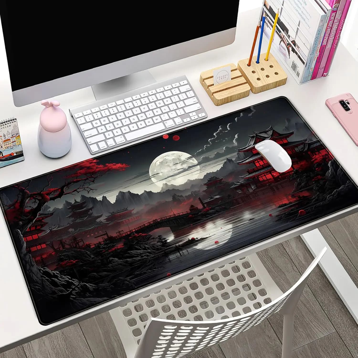 Japanese desk mat Riverside Full Moon desk mat Mouse mat Play mouse mat XXL keyboard mat Computer for desk decor