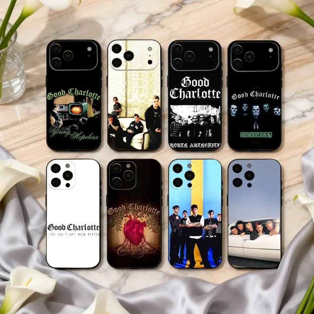 Cover per iPhone Pop-rock G-Good Charlotte Band in silicone morbido nero per modelli 17 Pro, 16, 15, 14, 13, 12, 11 Plus, Pro Max, XS