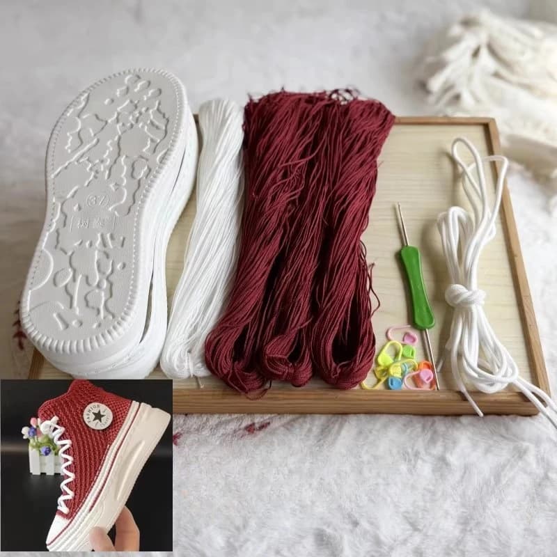 Hand-woven Summer Hook Soles Anti-kick Rubber Soles+Hollow Line Hand-knitted Slippers Short Boots DIY Shoes Crocheted Material