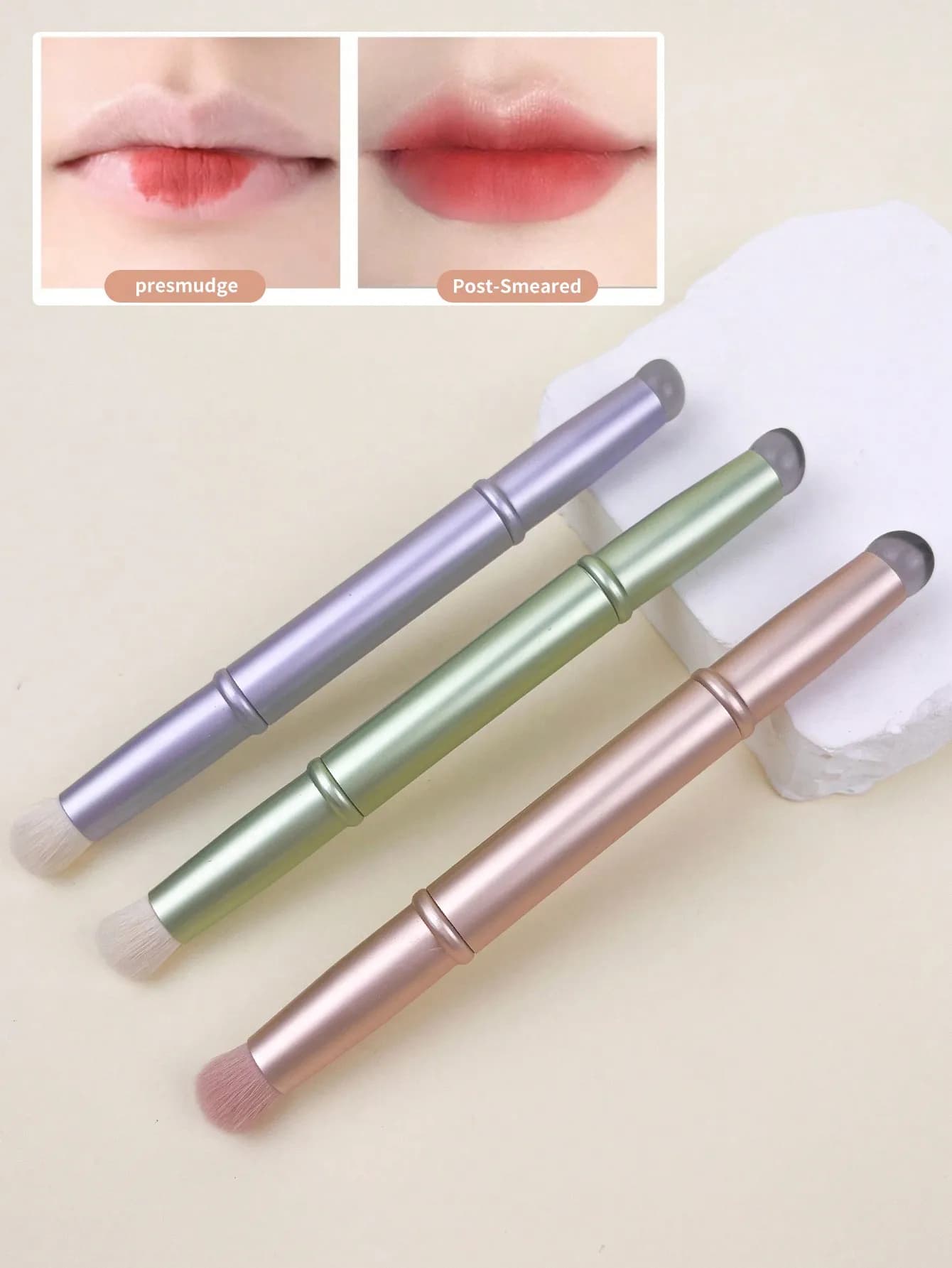 1 pennello per labbra in silicone riutilizzabile, morbido e flessibile con copertura, pennello per trucco a doppia punta per rossetto, ombretto e illuminante, 1 pezzo
