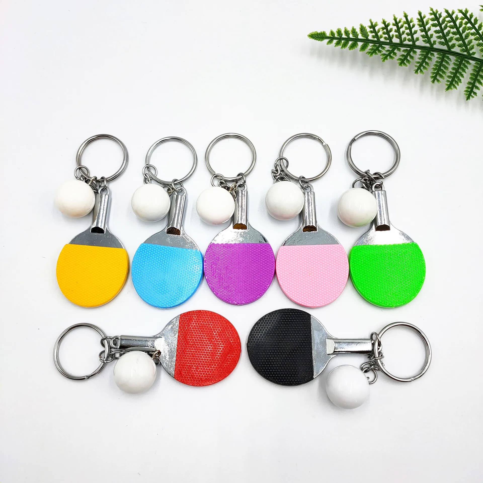 7 pezzi moda racchetta da ping pong portachiavi ping pong paddle bat ciondolo portachiavi auto sportiva
