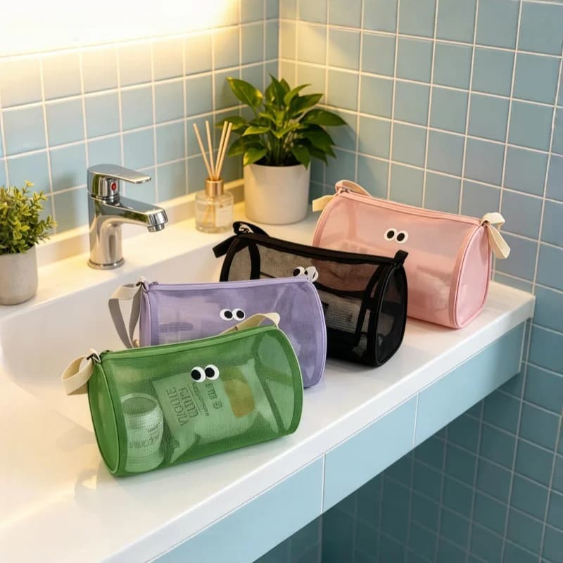 Swimming Bag with Large Capacity Waterproof Beach Bag Mesh Breathable Single Shoulder Crossbody Cylindrical Travel Bag Washing