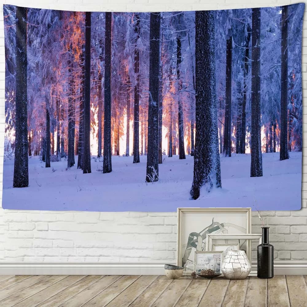 Tappeto Decorativo con Stampa Foresta Invernale, Decorazione Murale Tropicale, Mandala Psichedelico Boho, Decorazione per Casa e Stanza, Tappetino Yoga, Copridivano