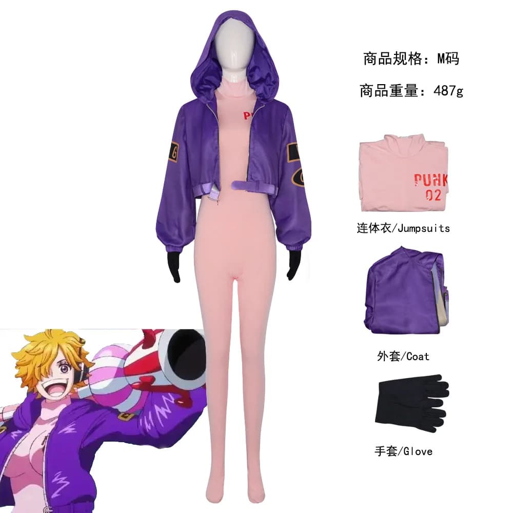 Anime Dr. Vegapunk Lilith 02 Cosplay Costume Adult Pink Jumpsuit Purple Hooded Coat Gloves Set Halloween Carnival Woman Costumes