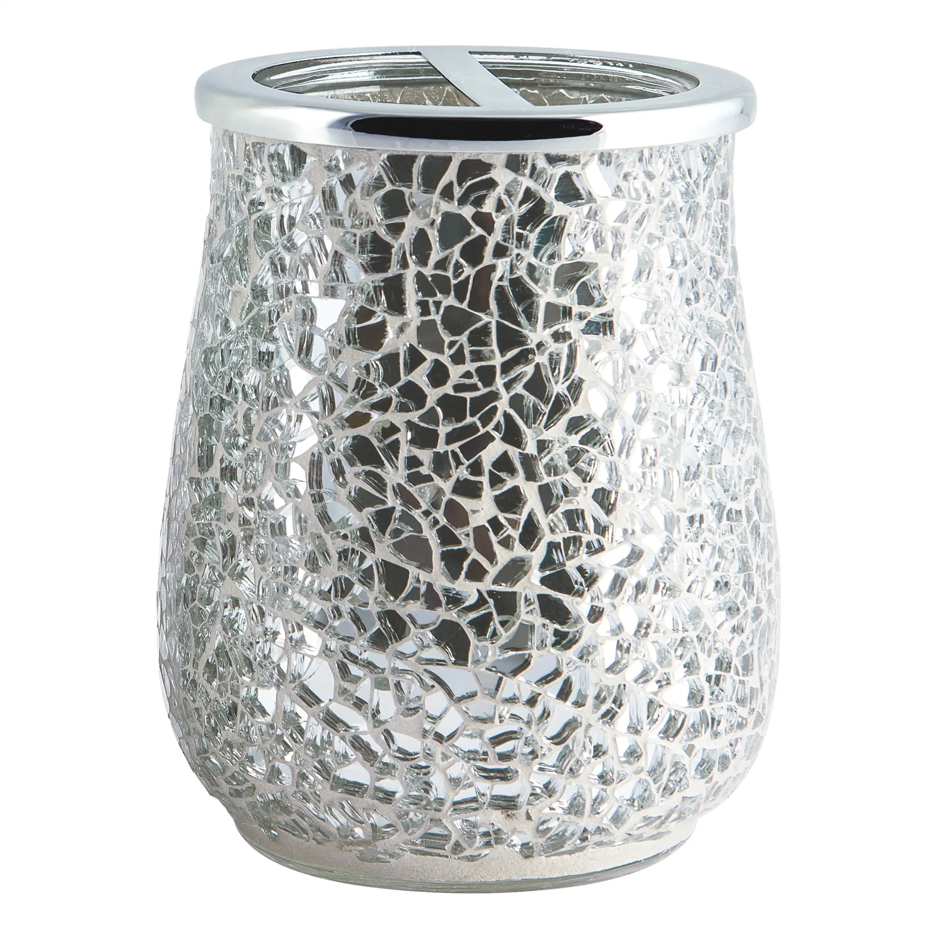Portaspazzolino in vetro mosaico Glimmer, grigio argento brillante, accessorio per il bagno, decorazione per la casa