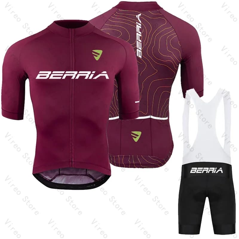 BERRIA Cycling Jersey Set Short Sleeve and Bib Shorts Pro Race Bicycle MTB Ropa Maillot Cycling Clothes Breathable Quick-drying