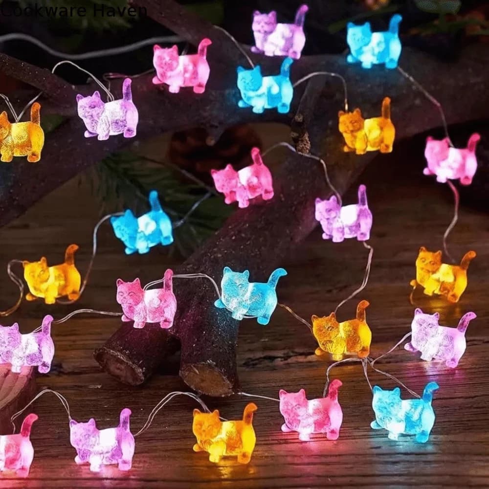 10/20pcs Lights Cat Shaped String Lights Cute Battery Operated Kitten Decorative Light Cartoon Christmas Tree Decorative Lights