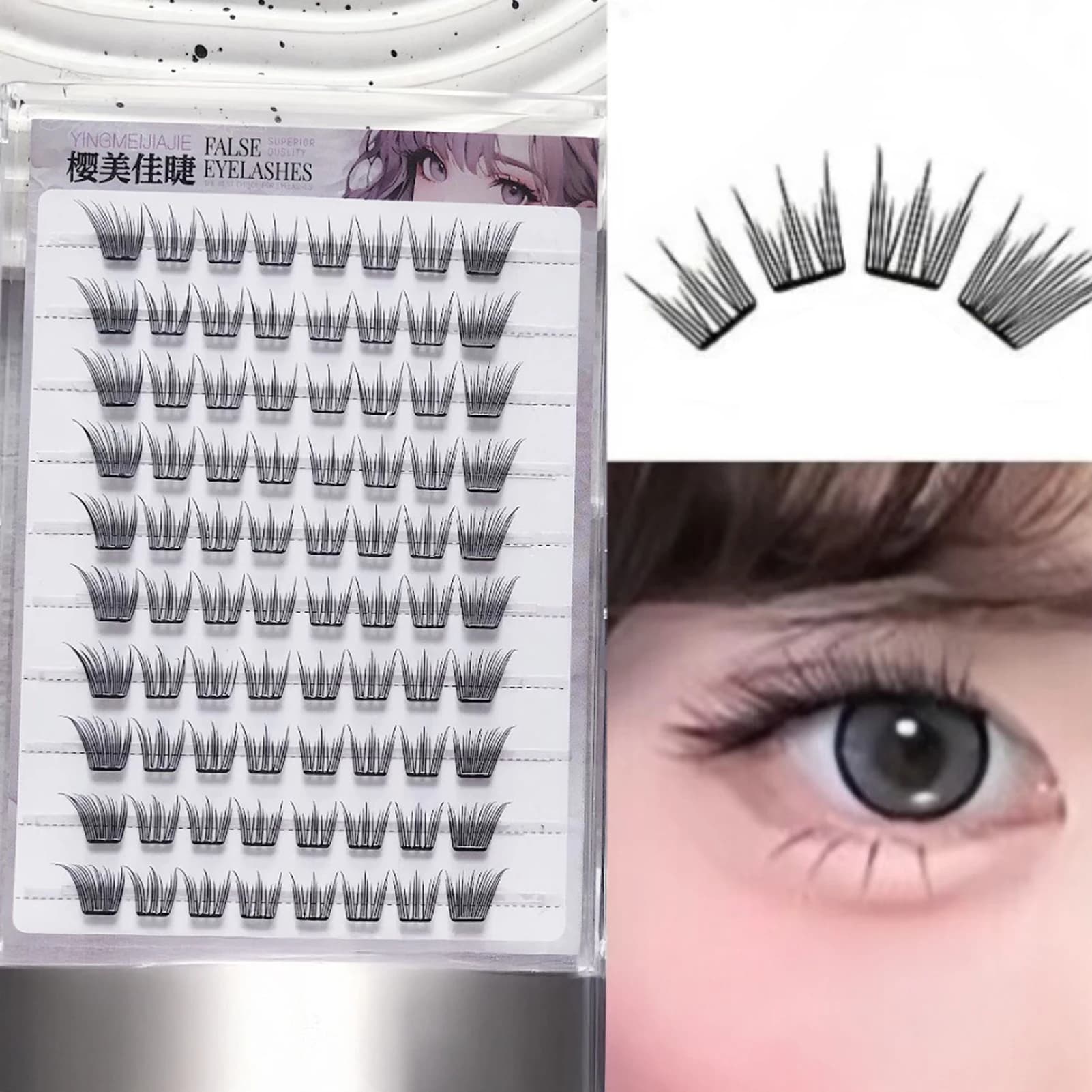 Ciglia Finte a 10 File Stile Volpe, Sottili e Naturali, Design Ricci, Extension Ciglia Finte con Punta Allungata, per Ragazze