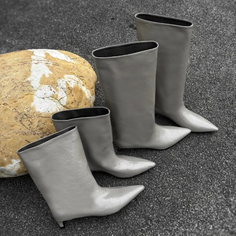 Women's High Knee Boots with Winter Tip Sexy Low Heels Wedding Party Shoes Long Slim Women Boots Zapatos De Muje