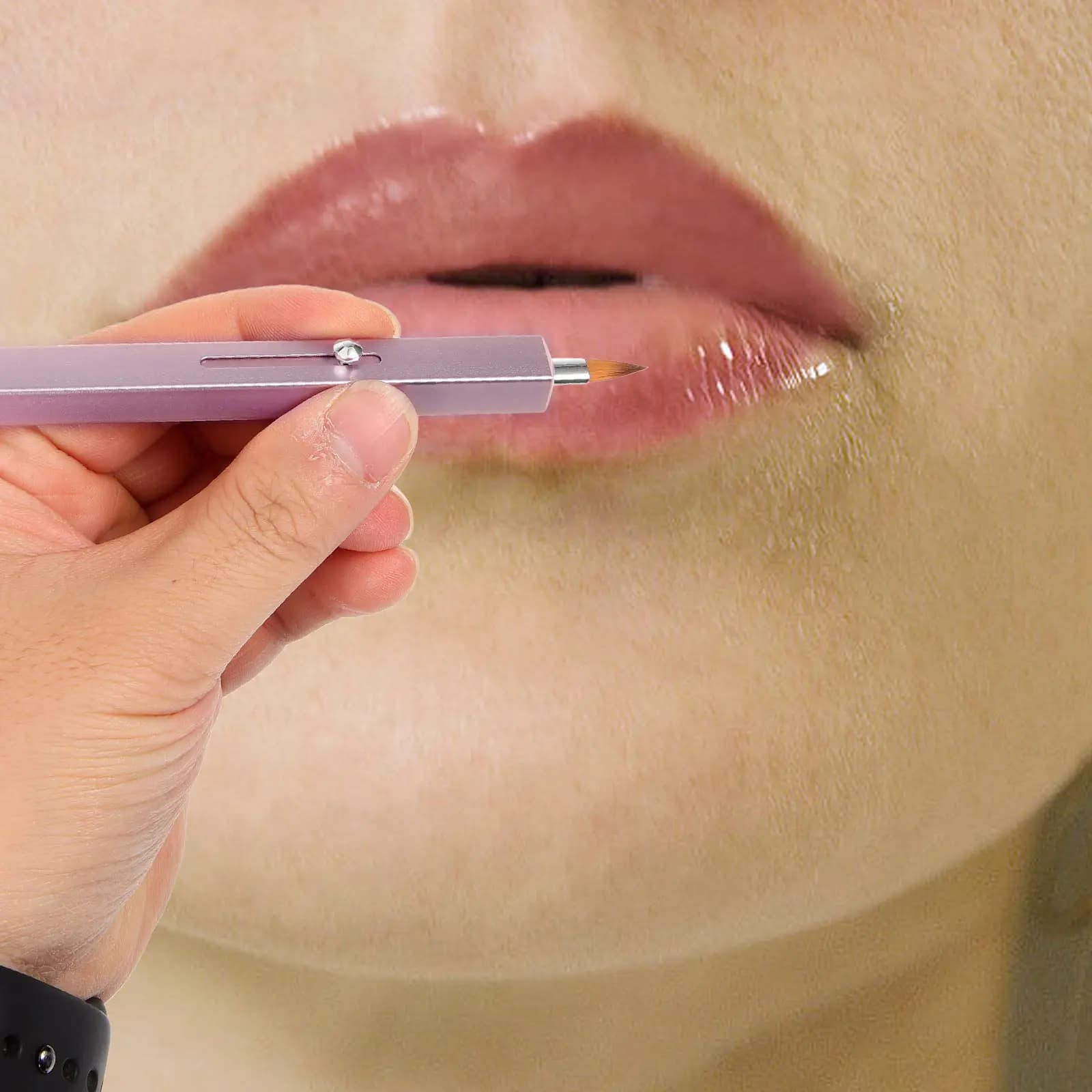 Pennello Labbra Retrattile a Doppia Punta, Strumento Trucco Compatto, Applicatore Portatile per Rossetto e Correttore, Pennello Lucidalabbra per Donna