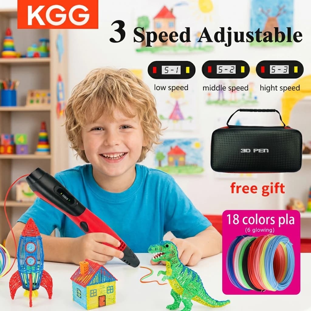 Funny 3D Pen for Children with LCD Display, Colorful PLA Filament, Valigetta, Birthday Gift and Children Christmas