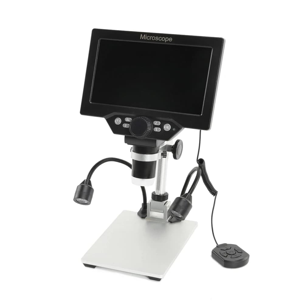 Microscopio digitale B1200 Display LCD HD da 7 pollici da 12 MP Chip Lingtong Taiwan Ingrandimento 1-1200 con supporto in metallo con 2 ausiliari