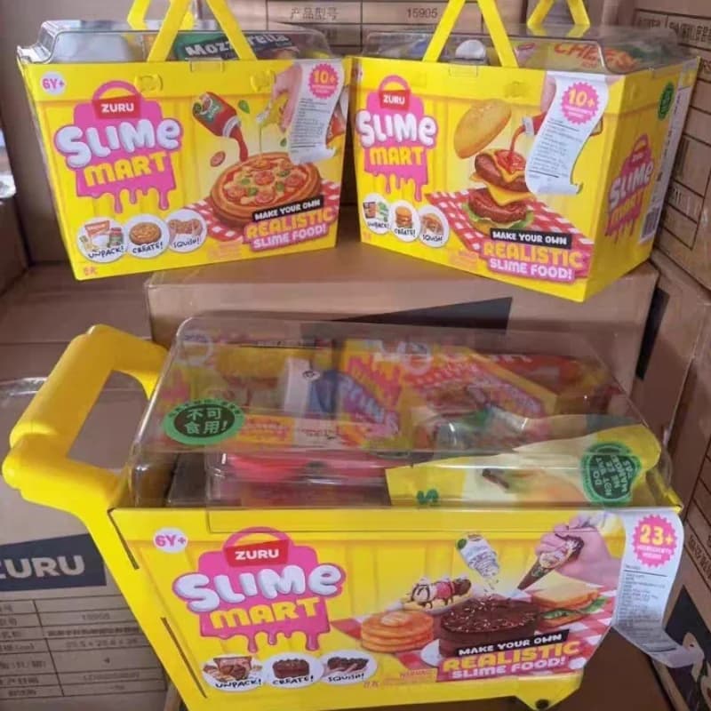 New Zuru Slime Mart Shopping Cart Set New Genuine Fruit Tart Donut Strawberry Cake Hamburger Pizza Gift Toy Stress Relief Slime