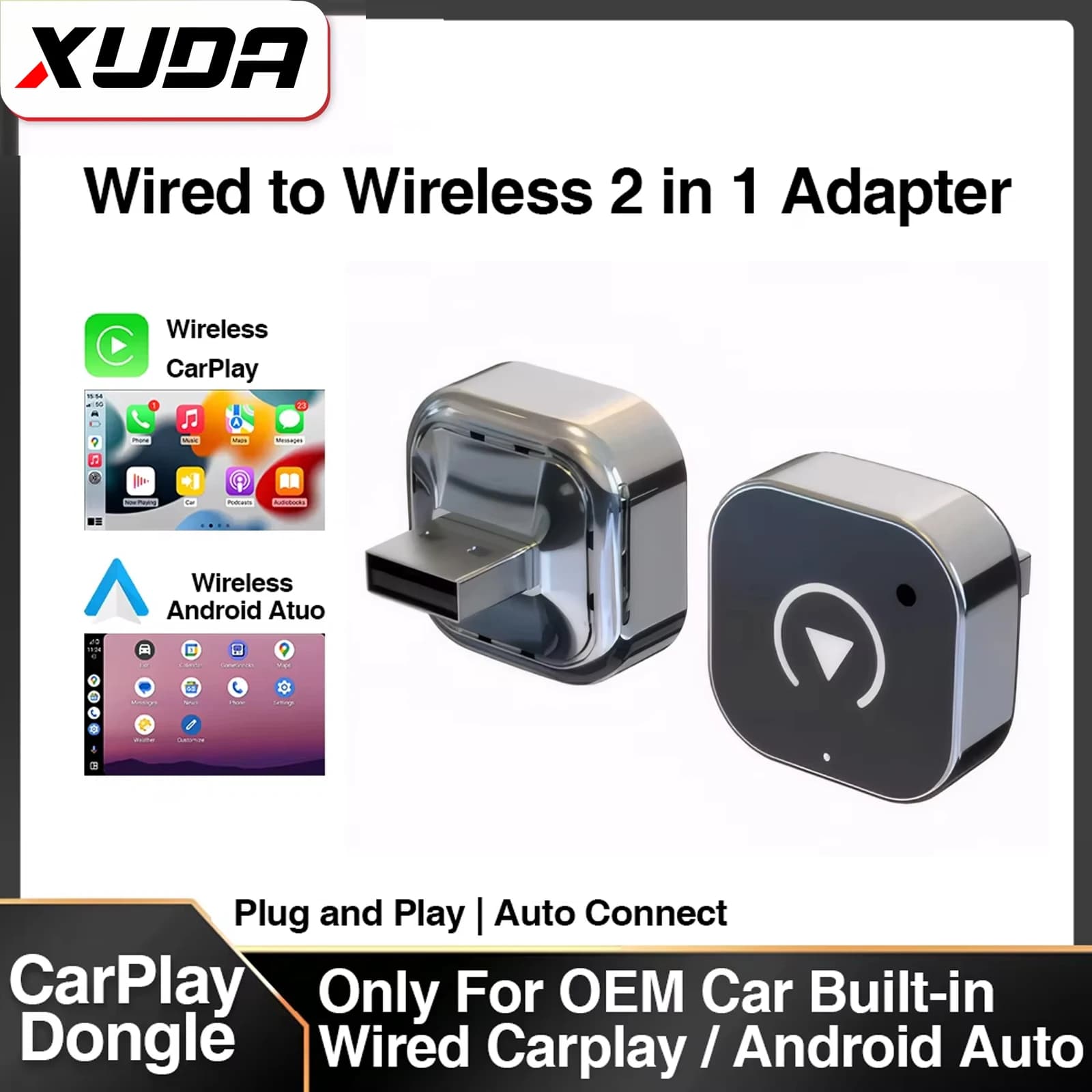 Dongle Wireless 2-in-1 CarPlay and Android Auto 2026, Quick Connection, Compact Plug&Play for iPhone/Android, USB/USB-C, No Deals