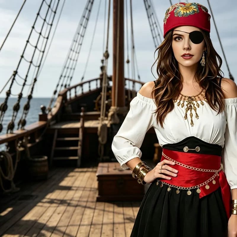 Set di Accessori da Pirata per Halloween: Sciarpa per la Testa, Cintura, Collana Choker, Maschera per Occhi per Costume e Serate di Cosplay