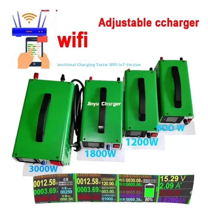 Caricabatterie Intelligente WIFI APP Regolabile 3000W 2000W 800W 120V 30A 12V 58.4V 20A 48V 71.4V 24V 72V 58.8V 50A per Batterie Li-ion e LiFePO4