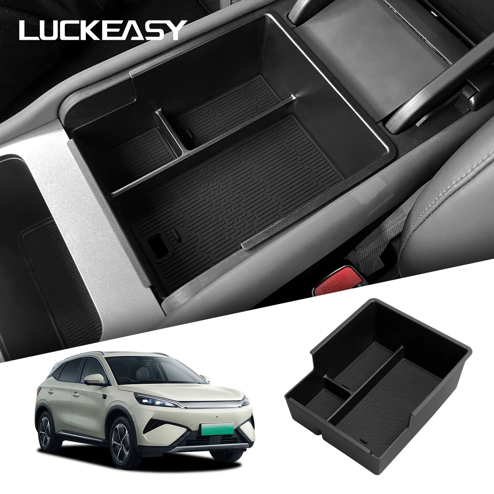 Organizzatore Antiscivolo per Console Centrale BYD Yuan PLUS 2025, Vassoio Portaoggetti per Bracciolo, Accessori Interni Auto, Nero