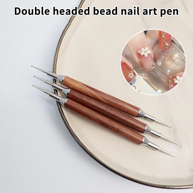 Sandalwood Nail Dotting Pen Double-end Nail Art Dotting Tools In Ballpoint Pen Design Nail Art Tip Dot Paint Manicure Salon