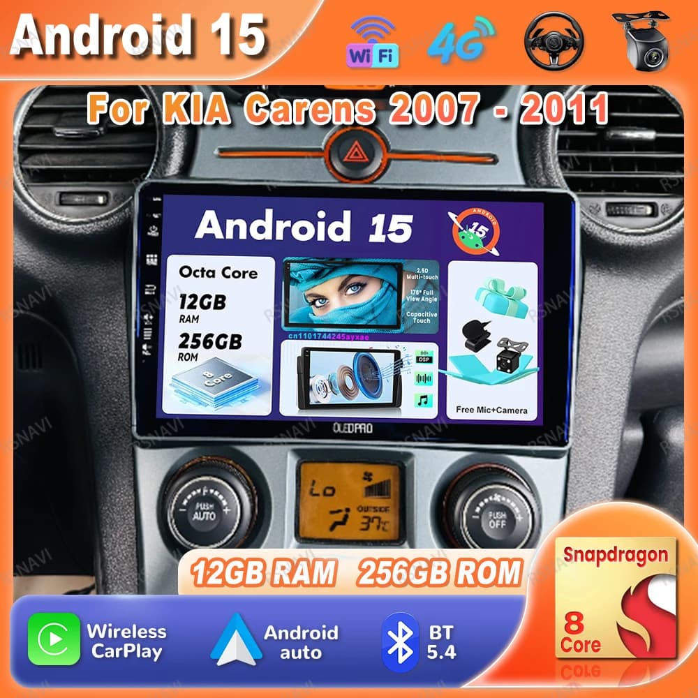 Autoradio Android 15 For KIA Carens 2007 - 2011 Multimedia Systems Qualcomm 5G WIFI IPS QLED Navigation BT Stereo 8 Core WIFI + 4G