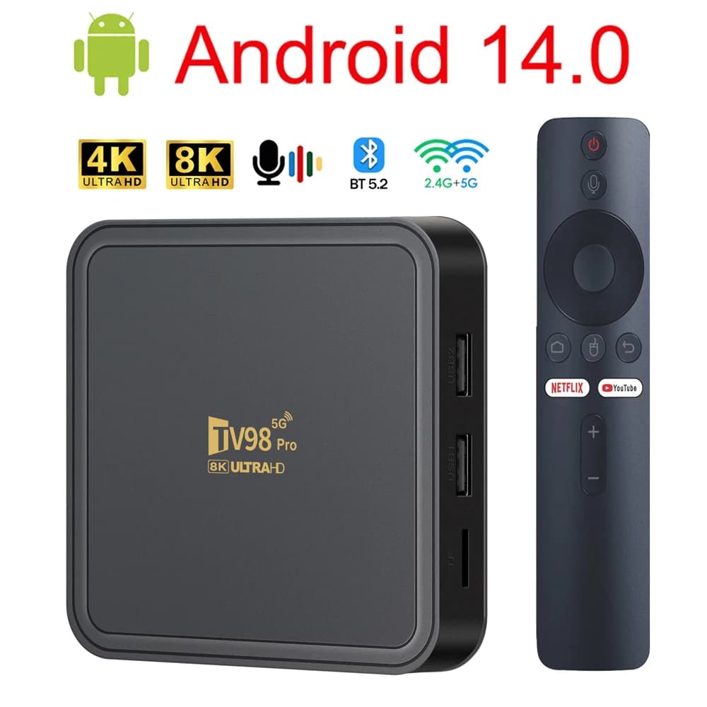 TV98 PRO TV Box Android 14 ATV H313 Quad Core 5G Dual Wifi 8K 4K Multimedia TB 5.2 Support Voice remote control TV Box