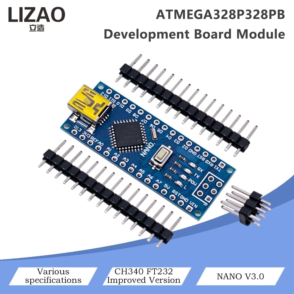 Scheda di Sviluppo Nano V3.0 ATMEGA328P, Versione Migliorata CH340/FT232, Compatibile con Progetti Arduino