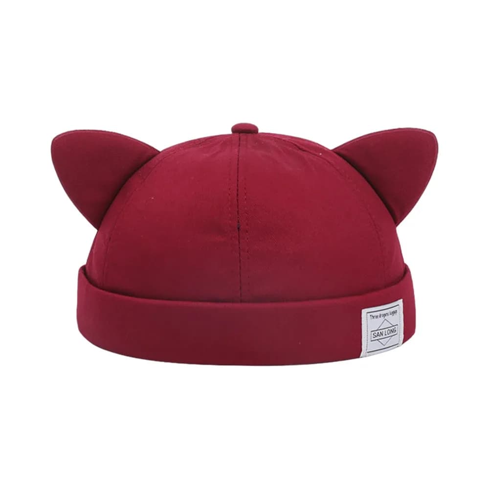Cappello Unisex in Cotone con Orecchie da Gatto, Berretto Senza Visiera Regolabile, Cappello a Forma di Melone, Berretto Hip Hop Tinta Unita per Esterni