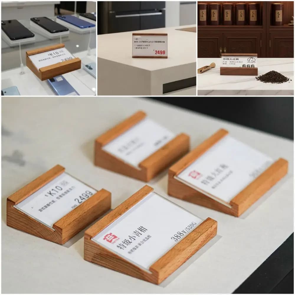 Porta cartellino del prezzo multi-dimensione dal design creativo Kahki Porta cartello per caffè Porta etichette Base in legno Porta etichette per biglietti da visita Display per orologi