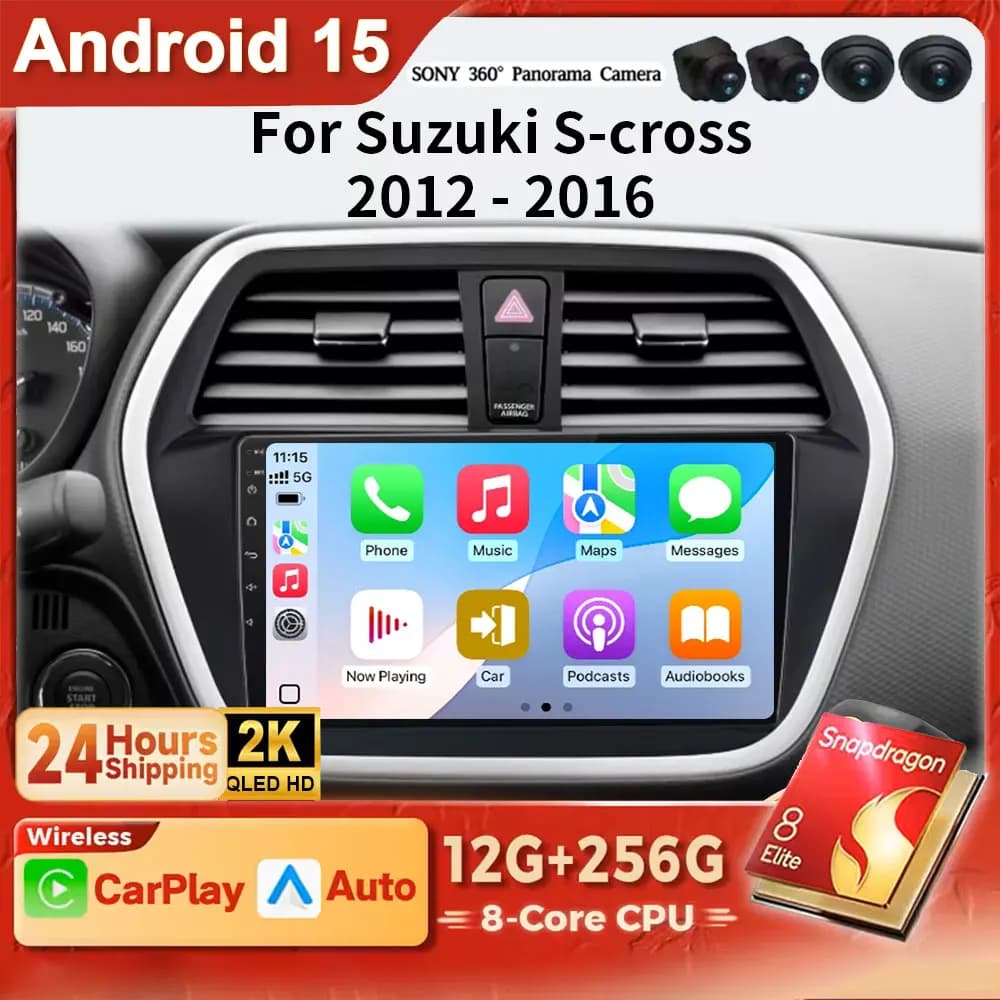 Android 15 2K QLED For Suzuki SX4 2 S-Cross 2012 - 2016 Wireless CarPlay Auto Car Radio GPS RDS WiFi BT 4G Multimedia Stereo DSP