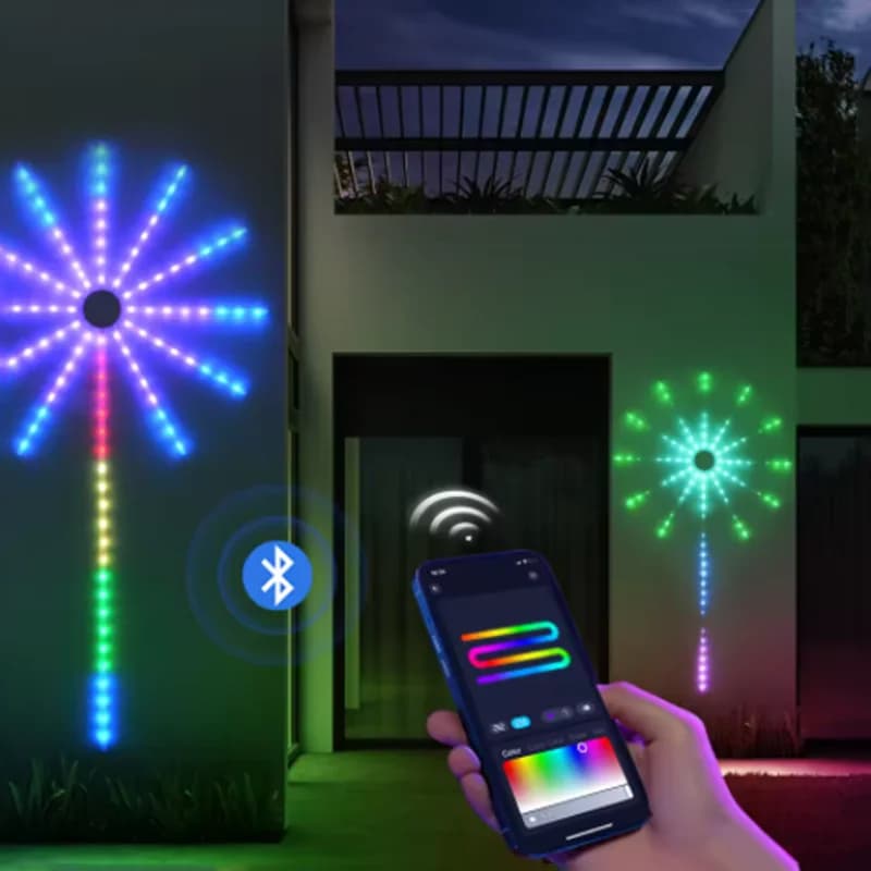 Luce per fuochi d'artificio Bluetooth, luce a stringa LED USB impermeabile, lampada da parete RGBIC al neon per decorazioni natalizie per camera da letto da giardino all'aperto